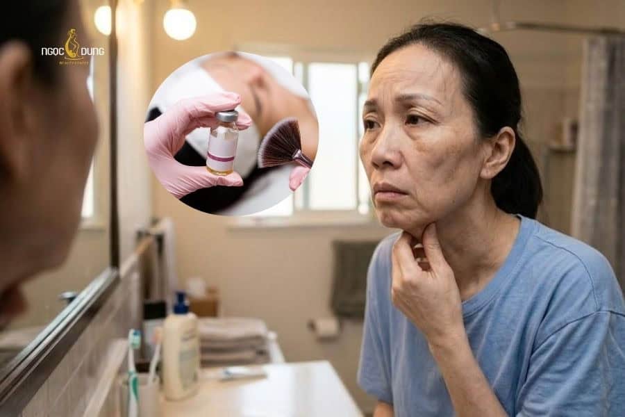 Dùng hóa chất lột tẩy mạnh dễ gây ra tình trạng má chảy xệ