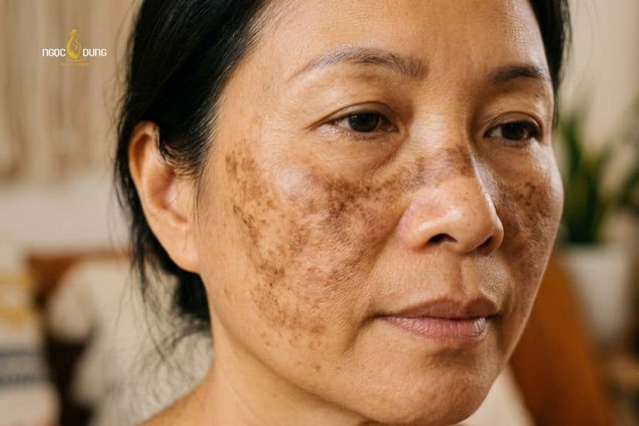 Nám cánh bướm thường xuất hiện ở 2 bên gò má và cánh mũi