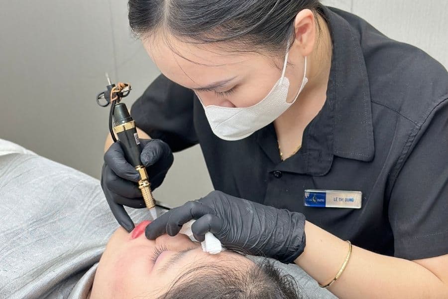 Phun xăm môi màu cam đỏ hiện đại và an toàn tại TMV Ngọc Dung