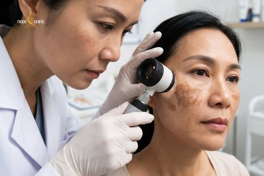 Bác sĩ tại Ngọc Dung sẽ tiến hành thăm khám tình trạng nám trước khi ra phác đồ điều trị chi tiết