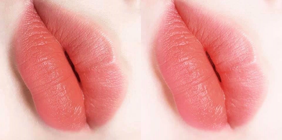 Sắc hồng pha cam nhẹ, thêm chút ánh sữa nên tổng thể mềm mại, ngọt ngào và cực kỳ tự nhiên