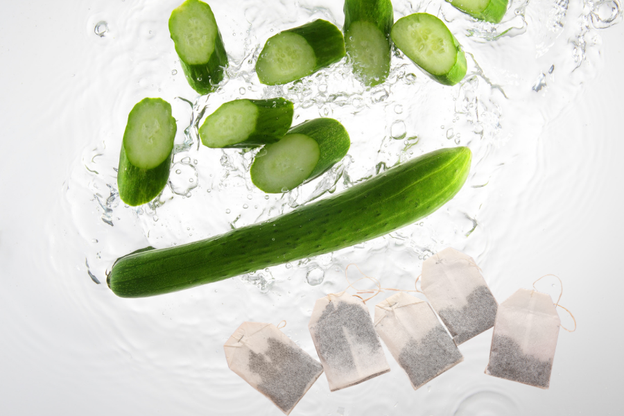 Dưa chuột và túi trà lạnh giúp co mạch và giảm bọng mắt hiệu quả 