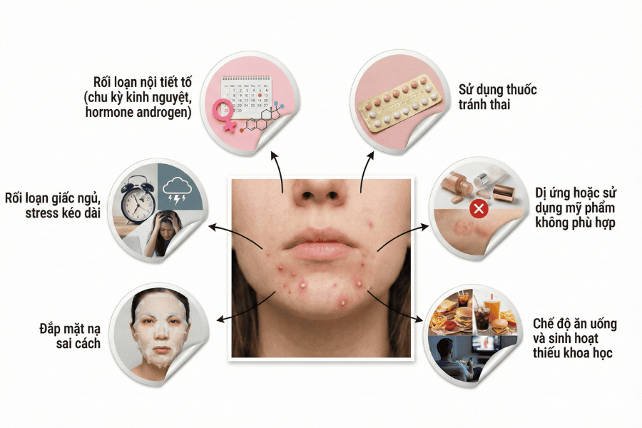 Nổi mụn ở cằm: Nguyên nhân và cách trị hiệu quả nhất hiện nay 5 Các nguyên nhân phổ biến gây ra tình trạng mụn ở cằm