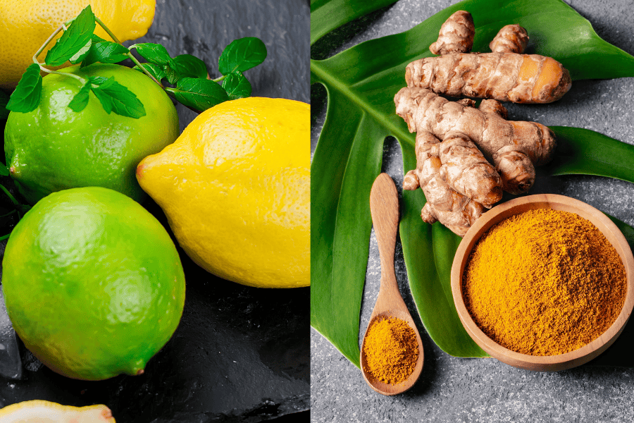 Chanh và tinh bột nghệ giúp làm dịu và giảm thâm mụn đáng kể 