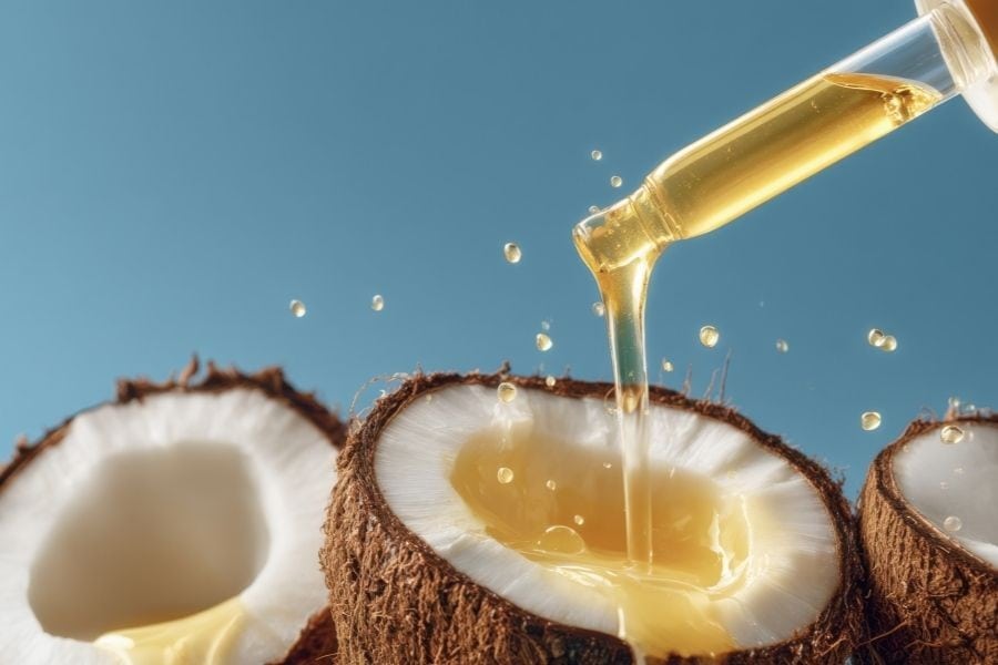 Dầu dừa thường được sử dụng như một bước chăm sóc bổ trợ trong chu trình phục hồi da sau mụn