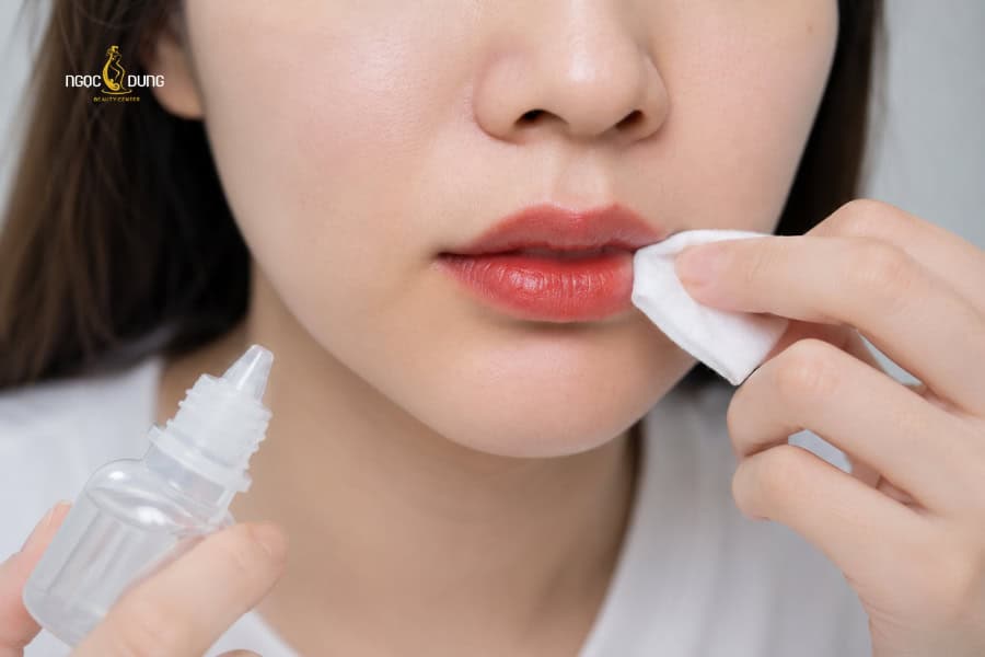 Chỉ nên vệ sinh môi nhẹ nhàng với nước muối sau phun xăm