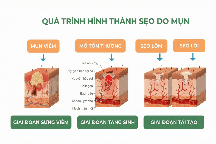 Cách trị sẹo mụn và phòng tránh sẹo sau mụn giúp da láng mịn 10 Hiểu đúng cơ chế hình thành sẹo giúp người đọc chủ động giảm viêm sớm, chăm sóc phục hồi đúng cách và phòng ngừa từ giai đoạn sau mụn
