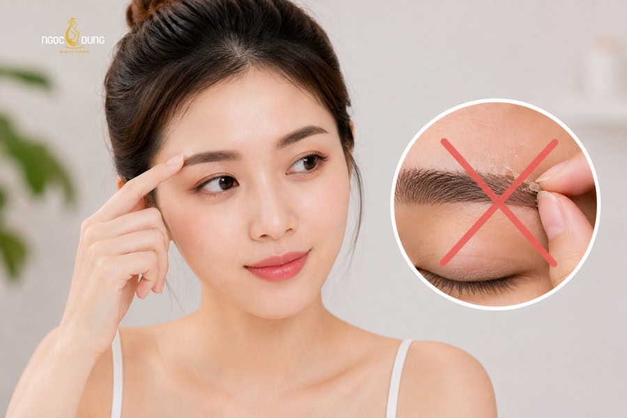 Không cạy hoặc bóc vảy bằng tay sau khi mới phun mày xong