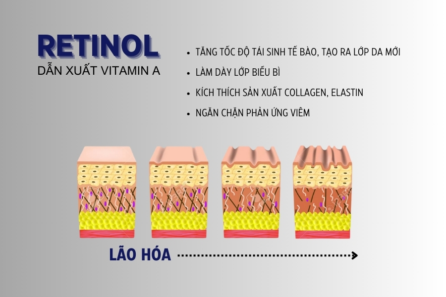 Retinol có tác dụng chống lão hóa da, mờ thâm nám, giảm nếp nhăn