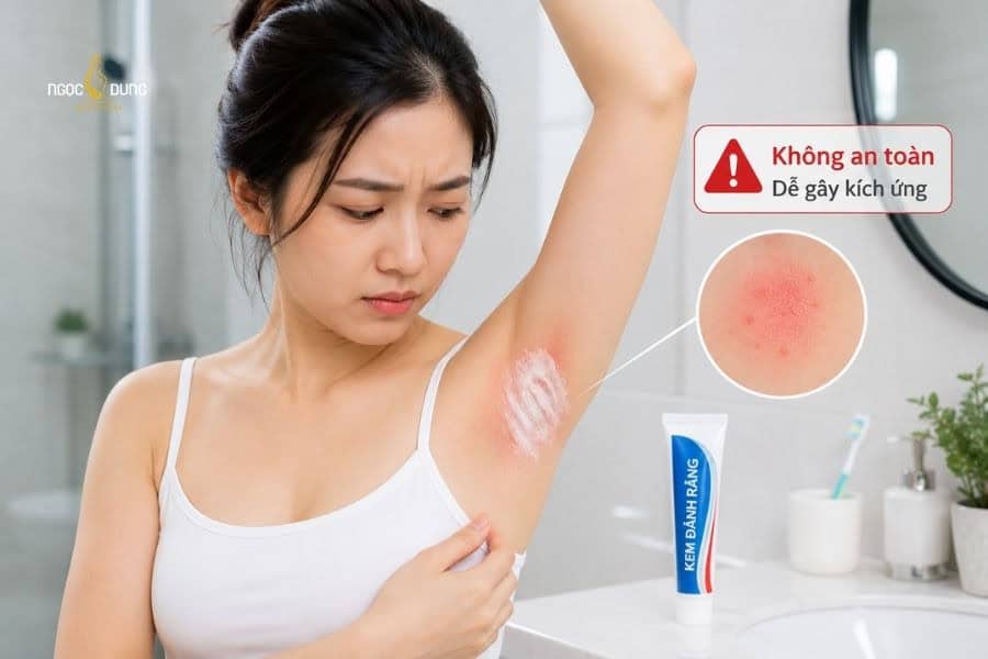 Tẩy lông nách bằng kem đánh răng được đánh giá là không an toàn vì dễ gây kích ứng