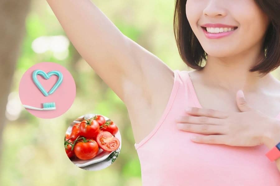 Cách tẩy lông nách bằng kem đánh răng hiệu quả tại nhà 5 Hỗn hợp kem đánh răng và cà chua phù hợp với người muốn vừa làm sạch lông vừa cải thiện sắc tố da
