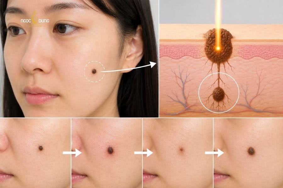 Chưa loại bỏ chân nốt ruồi sẽ khiến chúng mọc lại theo thời gian