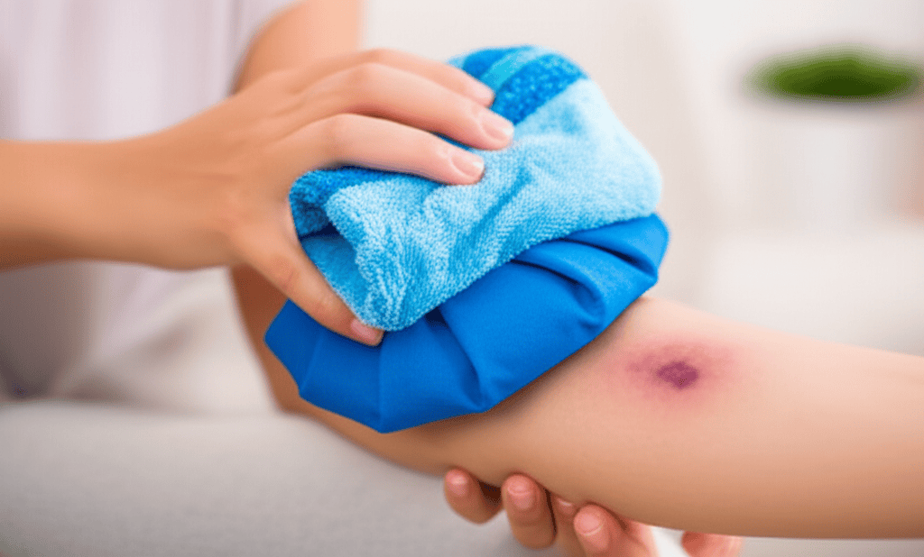 Vết bầm tím trên da không rõ nguyên nhân, làm sao để xử lý? 5 Chườm lạnh tròn 24-48 giờ đầu để giảm bầm tím