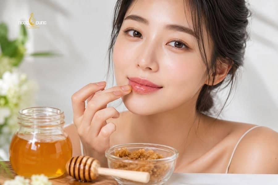 Cách làm môi hồng tự nhiên, khỏe mạnh từ trong ra ngoài 3 Làm hồng môi bằng đường nâu và mật ong