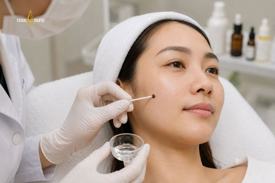 Cần kiểm soát liều lượng khi tẩy nốt ruồi bằng hóa chất