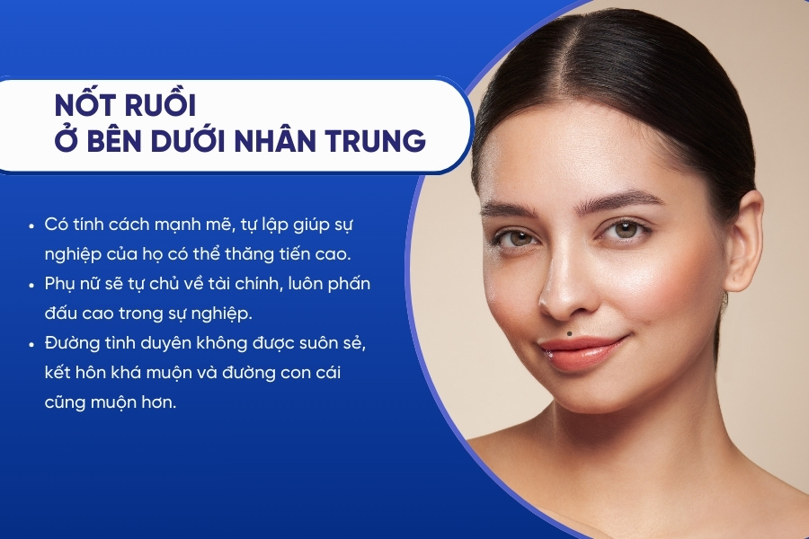 Nốt ruồi nằm ở bên dưới nhân trung - Mạnh mẽ, độc lập, tự chủ tài chính