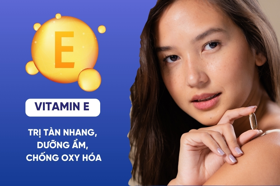 Uống vitamin gì để trị tàn nhang? Vitamin E hỗ trợ điều trị tàn nhang chủ yếu qua việc bảo vệ da khỏi tia UV, chống oxy hóa và dưỡng ẩm