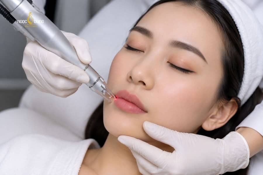 Tiến hành khử thâm môi bằng laser