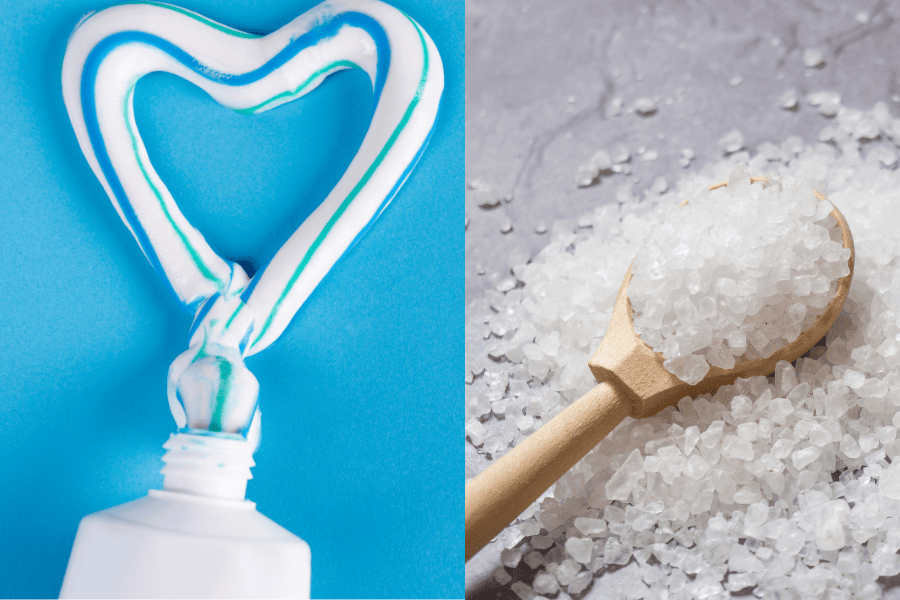 Kem đánh răng và muối giúp kháng khuẩn và loại bỏ bụi bẩn trên da