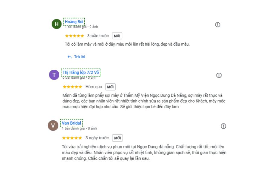 Đánh giá của khách hàng làm dịch vụ mày môi