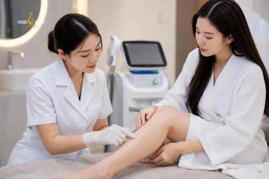Quy trình triệt lông chuẩn y khoa tại viện Ngọc Dung 10 Chuyên gia tiến hành thăm khám tình trạng lông cho khách hàng