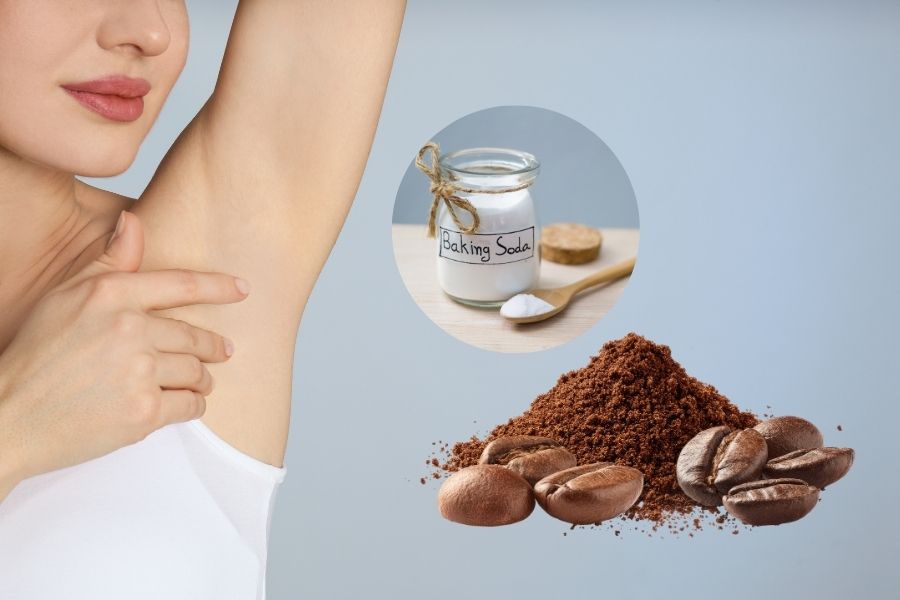 Baking soda kết hợp với bột cà phê tạo thành hỗn hợp tẩy tế bào chết giúp làm sạch da và hỗ trợ loại bỏ lông yếu