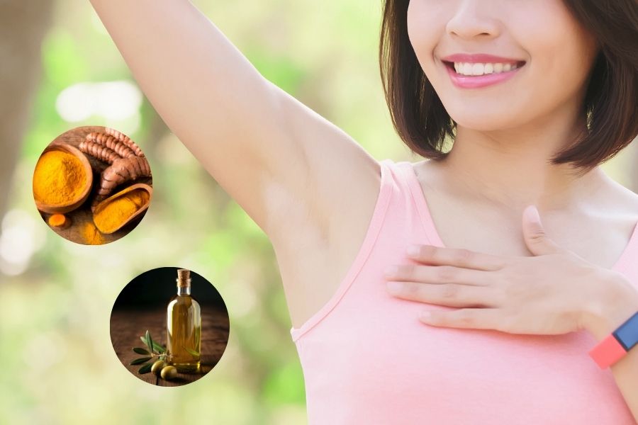 Bạn có thể kết hợp bột nghệ cùng dầu oliu hoặc dầu dừa để triệt lông nách tại nhà