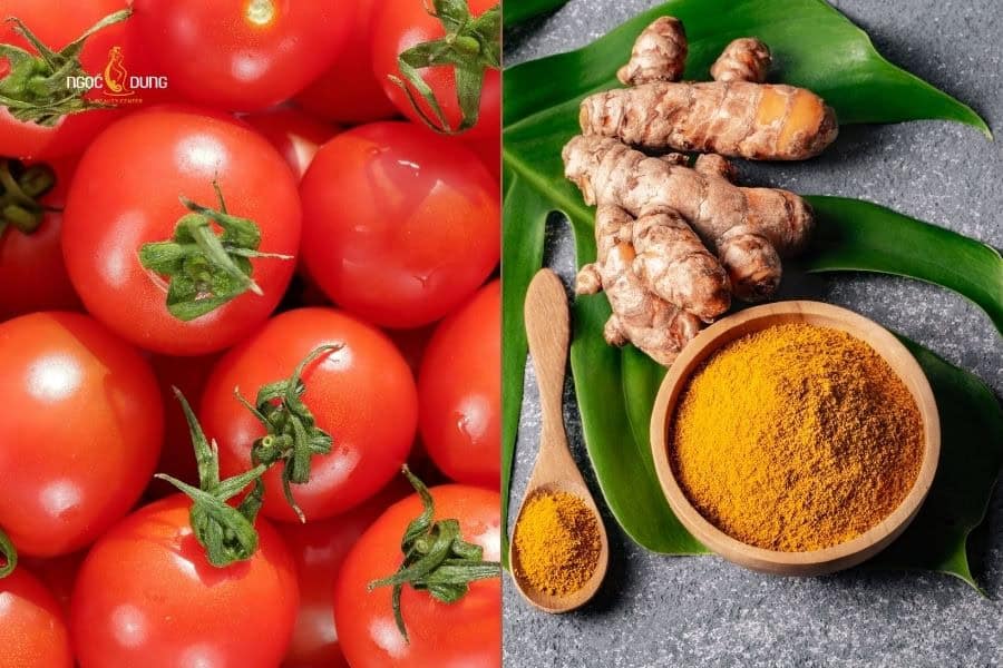 Cà chua và tinh bột nghệ cũng là công thức xóa xăm mí mắt tại nhà mà bạn có thể thử