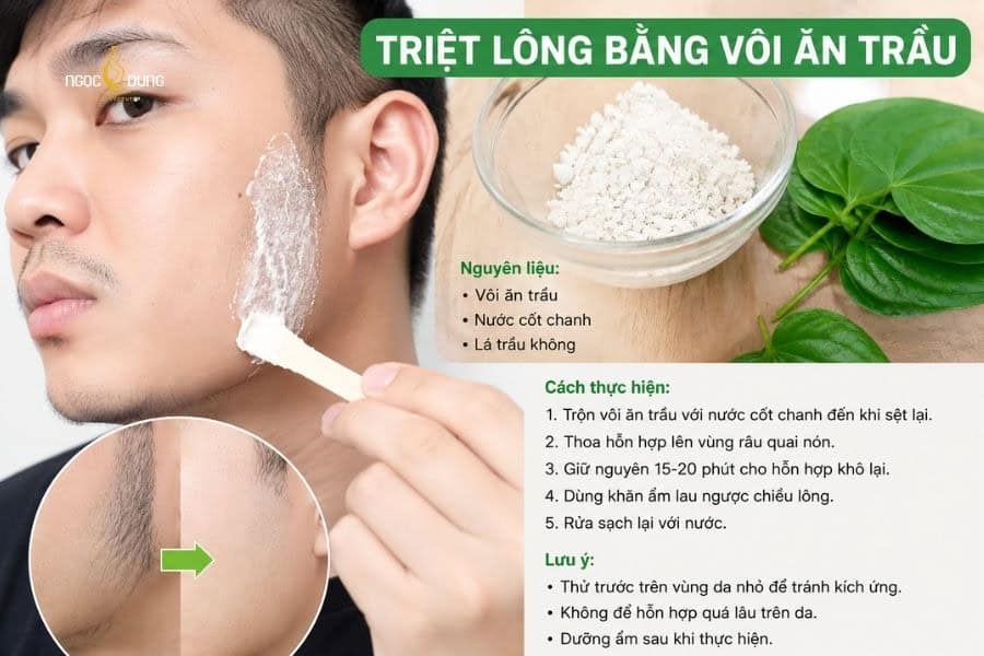 Triệt lông bằng vôi ăn trầu có thể thực hiện tại nhà mà không cần thiết bị chuyên dụng