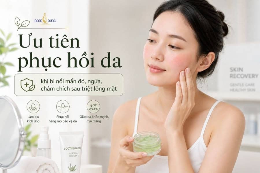 Hãy ưu tiên phục hồi da khi gặp tình trạng nổi mẩn đỏ, ngứa và châm chích sau triệt lông mặt