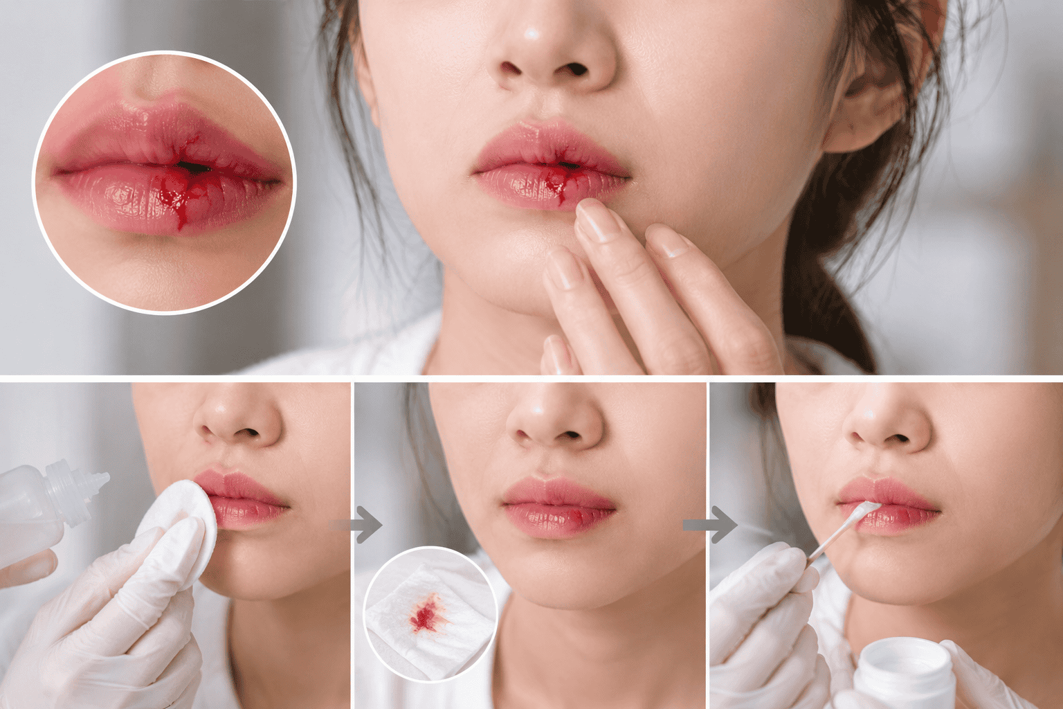 Cách sơ cứu môi bị chảy máu sau phun