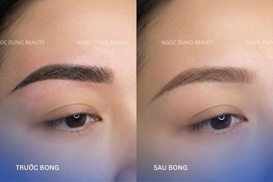 Lông mày trước bong có màu đậm hơn, sau bong màu dần ổn định và tự nhiên hơn