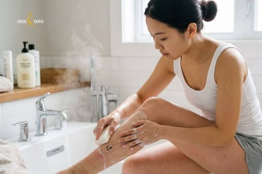 Bạn có thể làm sạch sáp wax lông thừa trên da với nước ấm và xà phòng