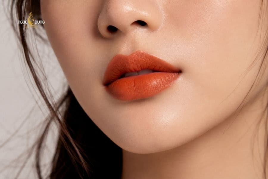 Môi thâm nên dùng son màu gì? Top 8 màu son cực đỉnh 3 Môi màu cam cháy khá phù hợp với làn da ngăm, đồng thời che khuyết điểm thâm môi hiệu quả