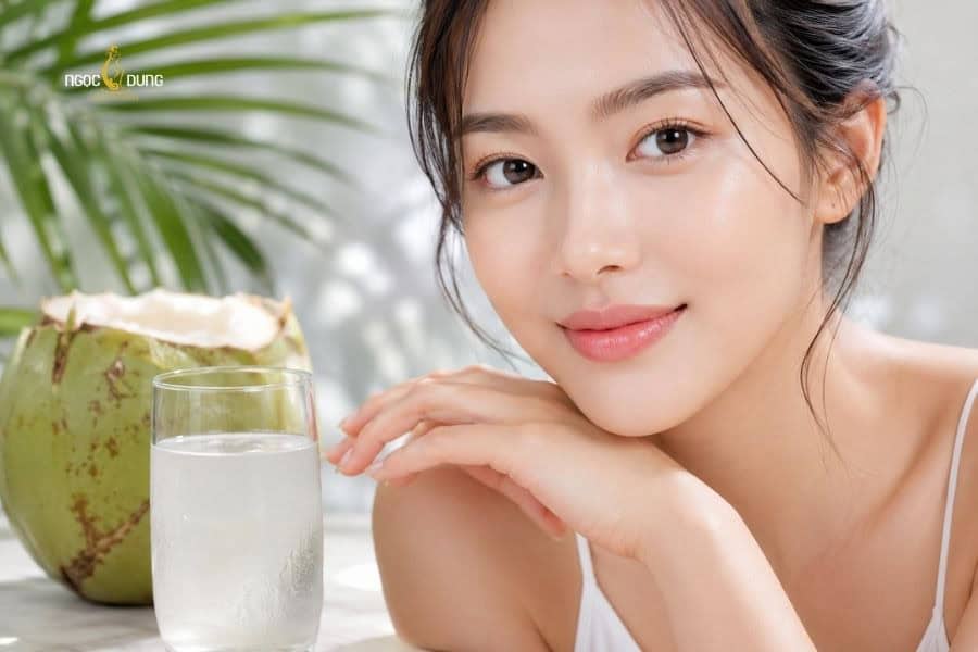 Uống nước dừa hỗ trợ môi lên màu sau phun nhanh hơn