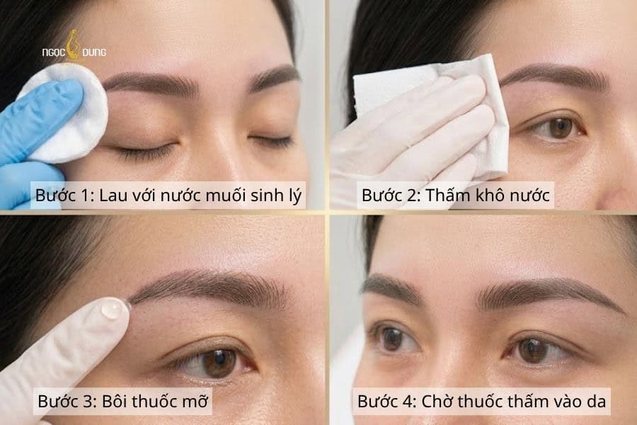 Dấu hiệu lông mày bong sau phun xăm và Hình ảnh thực tế 4 Hãy bôi thuốc mỡ sau phun để mày bong đều và ngừa sẹo