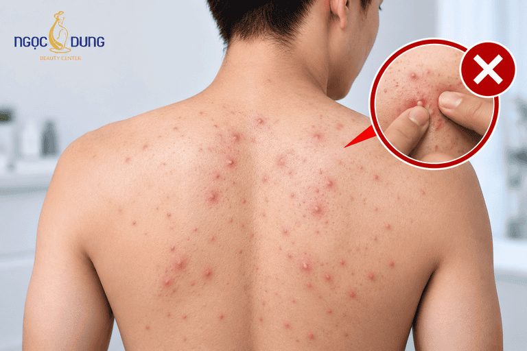 Không dùng tay nặn mụn lưng