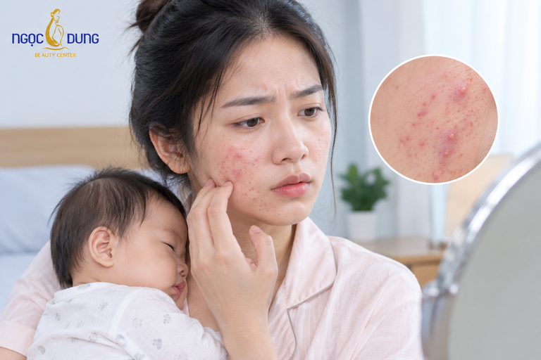 Cách trị mụn sau sinh dành cho mẹ bỉm