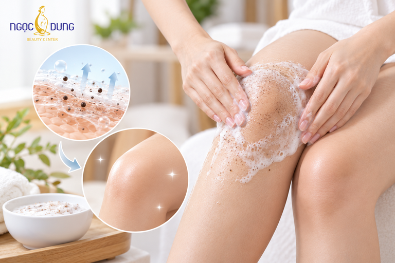 Làm sạch da đầu gối trước khi thoa kem