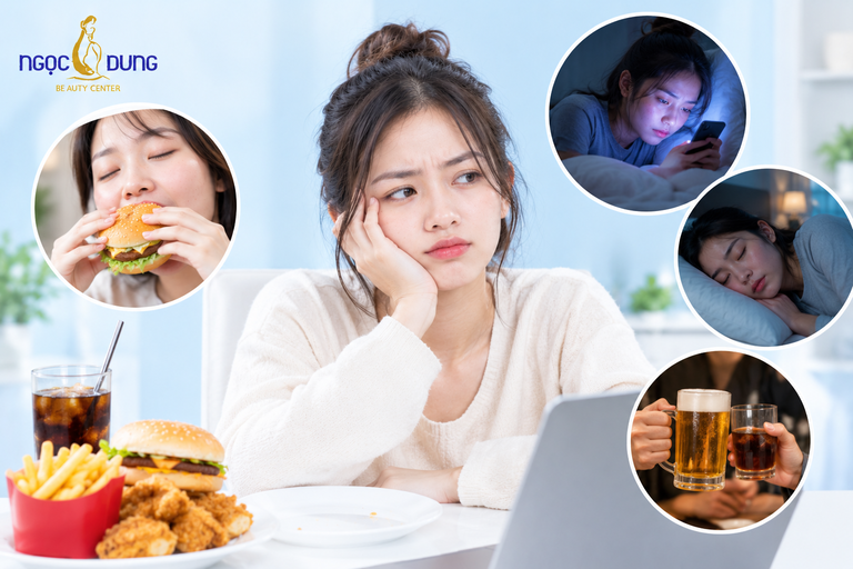 Chế độ ăn uống và sinh hoạt thiếu khoa học dẫn đến thâm mụn